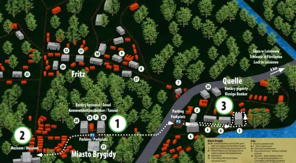 Mapa kompleksu bunkrów w Mamerkach, gdzie znajduje się m.in. "Bursztynowa Komnata".