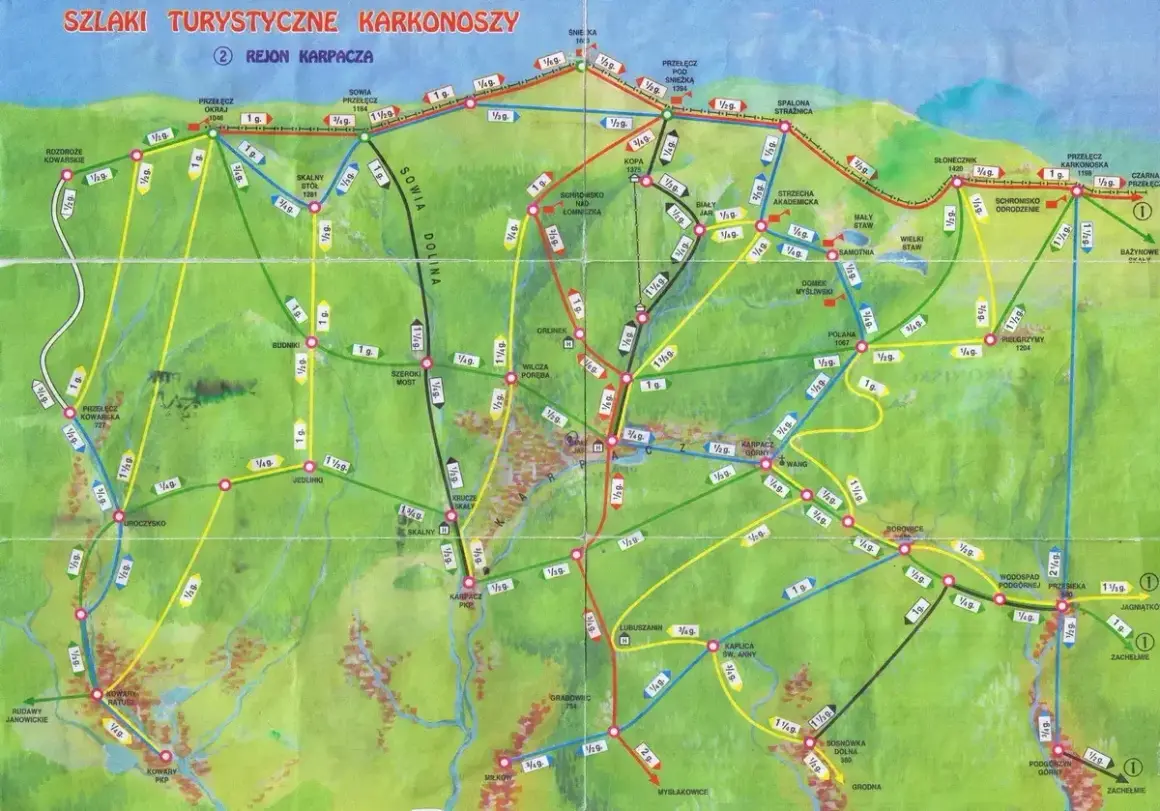 Mapa szlaków turystycznych Karkonoszy, region Karpacza. Znajdź najlepszą trasę, gdzie w Karkonosze wybrać się na wędrówkę.