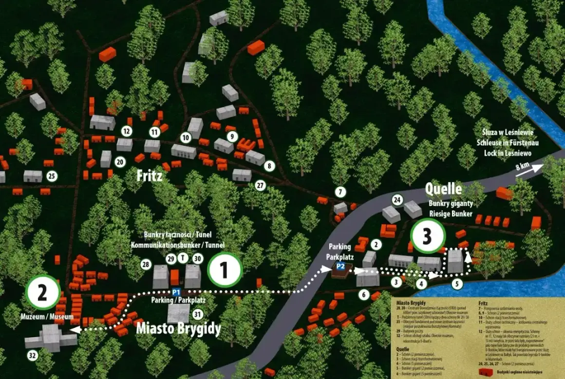 Mapa kompleksu bunkrów w Mamerkach, gdzie znajduje się m.in. "Bursztynowa Komnata".
