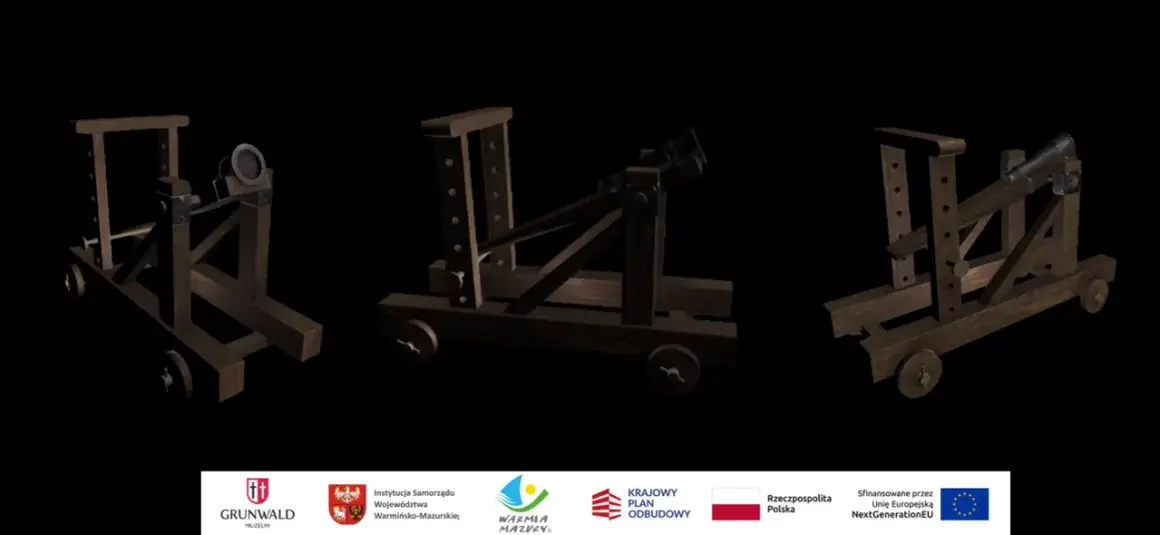 Trzy drewniane machiny oblężnicze, które mogą być atrakcje w Grunwaldzie.