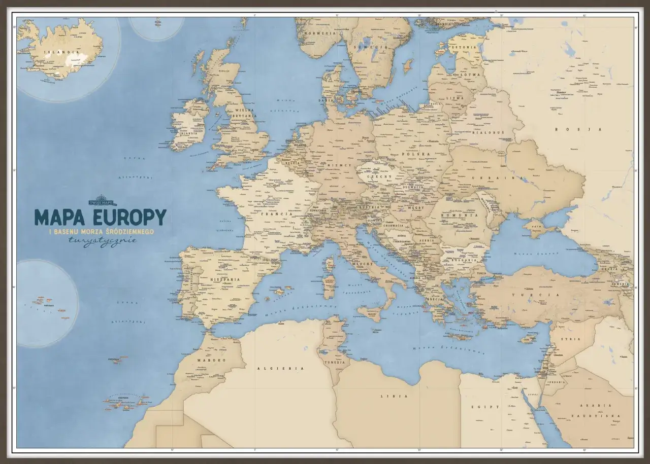 Mapa Europy z zaznaczonymi atrakcjami turystycznymi